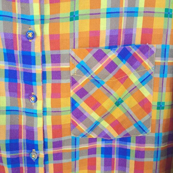 We Wore What Oversized Dad Shirt Rainbow Plaid Linen Blend Women's Size S Small - Picture 3 of 7